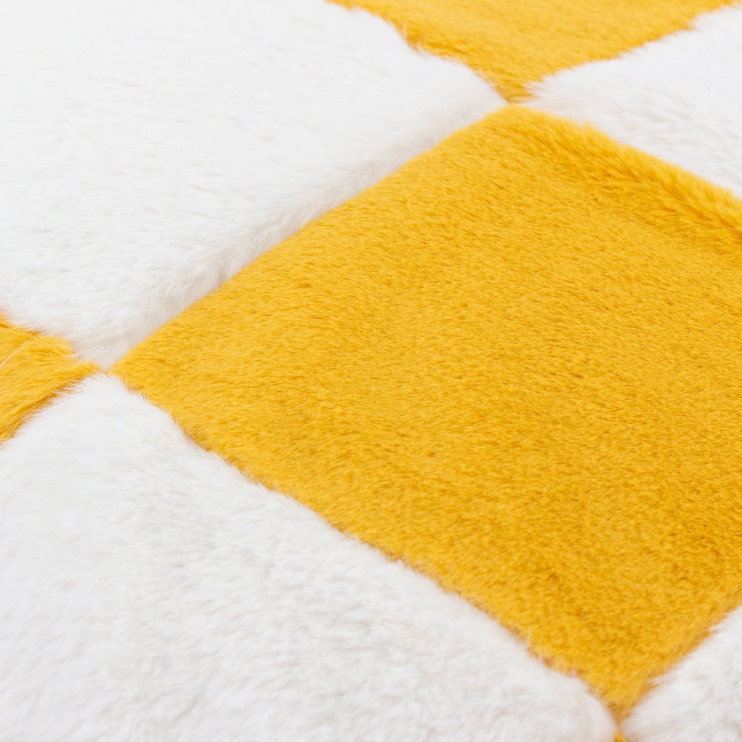 Cozee Check Faux Fur Cushion Yellow