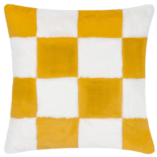 Cozee Check Faux Fur Cushion Yellow