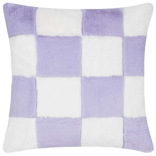 Cozee Check Faux Fur Cushion Lilac