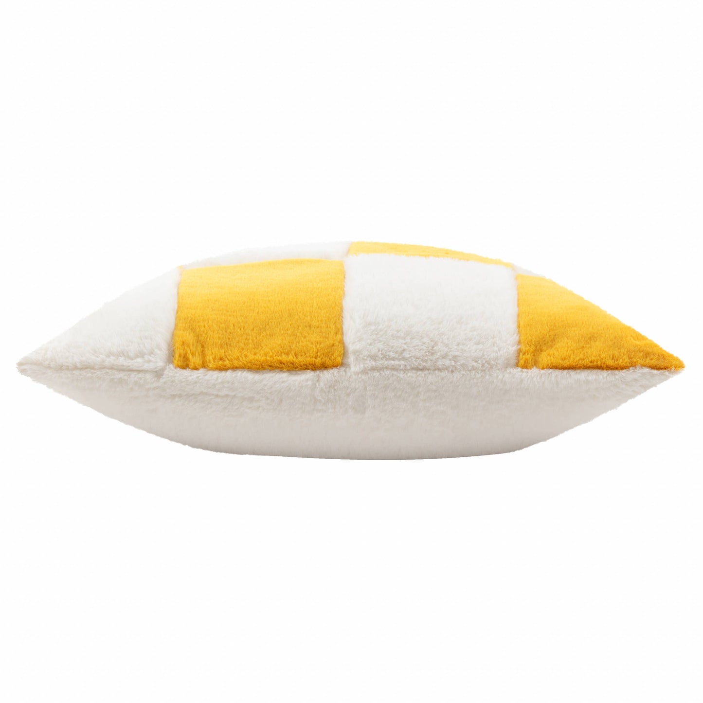 Cozee Check Faux Fur Cushion Yellow