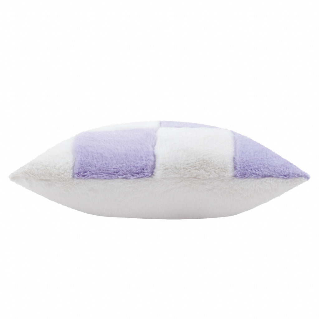 Cozee Check Faux Fur Cushion Lilac