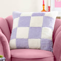 Cozee Check Faux Fur Cushion Lilac
