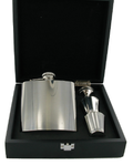 6oz plain flask, funnel & 2 tot cups in wooden box