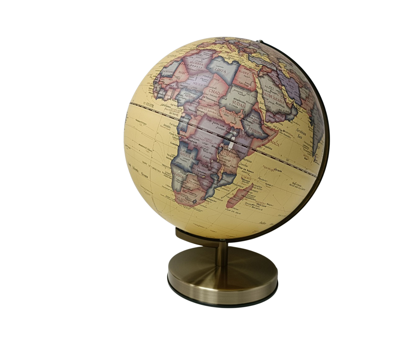 12" Antique illuminated Globe with metal base