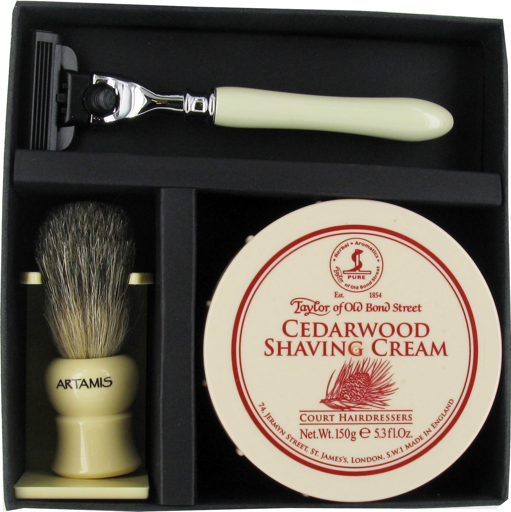 Gift Box with Black Mixed Badger Brush and Razor